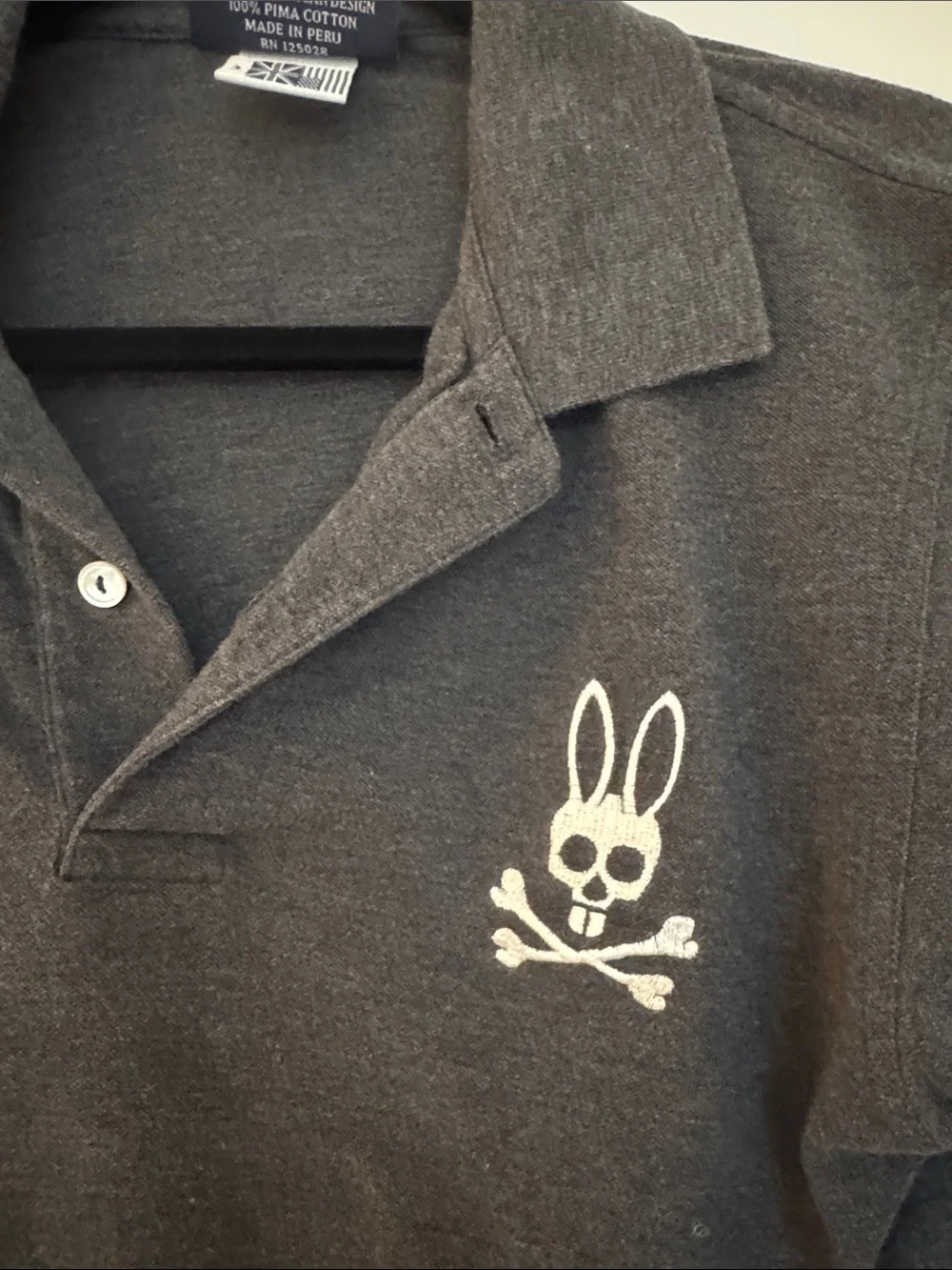 Psycho Bunny Charcoal Polo with White Bunny Skull Logo - Picture 4 of 5